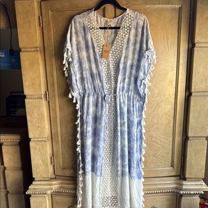 SURF GYPSY ☀️Blue and White Tie-Dye Cover-Up with Tassels
